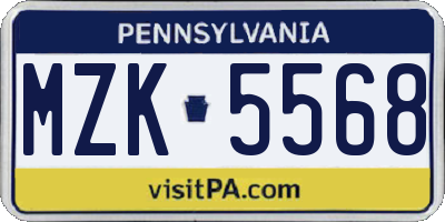 PA license plate MZK5568