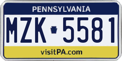 PA license plate MZK5581
