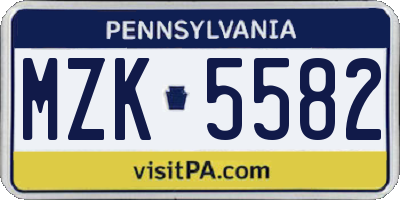 PA license plate MZK5582