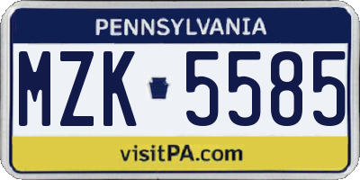 PA license plate MZK5585
