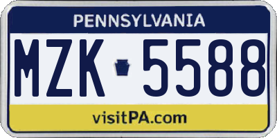 PA license plate MZK5588