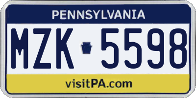PA license plate MZK5598