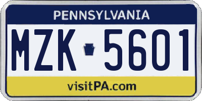 PA license plate MZK5601