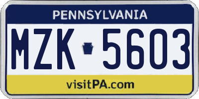 PA license plate MZK5603