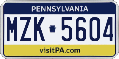 PA license plate MZK5604