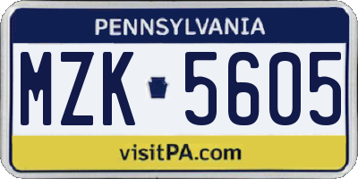 PA license plate MZK5605