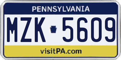 PA license plate MZK5609