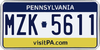 PA license plate MZK5611