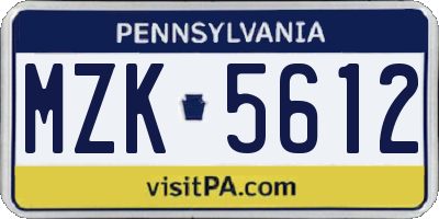 PA license plate MZK5612