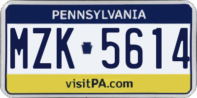 PA license plate MZK5614