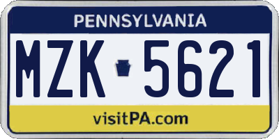 PA license plate MZK5621
