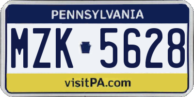 PA license plate MZK5628