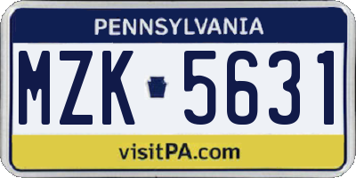 PA license plate MZK5631