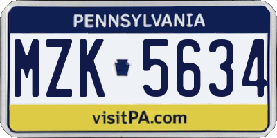 PA license plate MZK5634