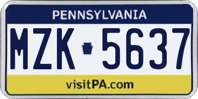 PA license plate MZK5637