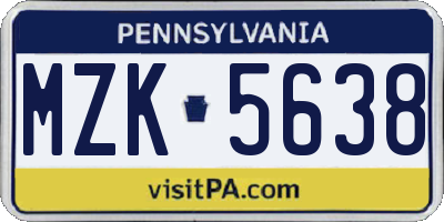 PA license plate MZK5638