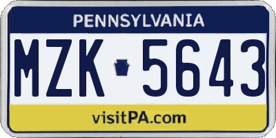 PA license plate MZK5643