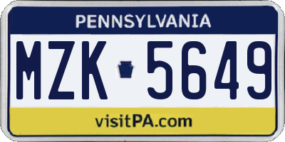 PA license plate MZK5649