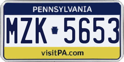 PA license plate MZK5653