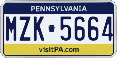 PA license plate MZK5664