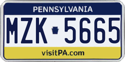 PA license plate MZK5665