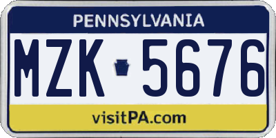 PA license plate MZK5676