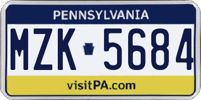 PA license plate MZK5684