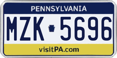 PA license plate MZK5696