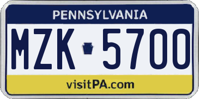 PA license plate MZK5700