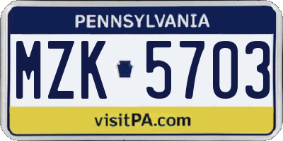 PA license plate MZK5703
