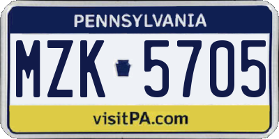 PA license plate MZK5705