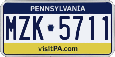 PA license plate MZK5711