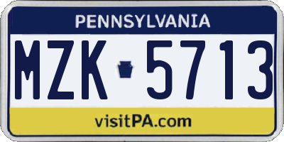 PA license plate MZK5713