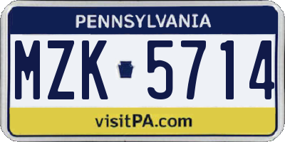 PA license plate MZK5714