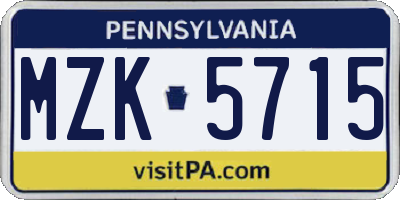 PA license plate MZK5715