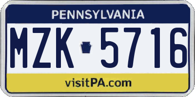 PA license plate MZK5716