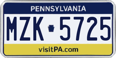 PA license plate MZK5725