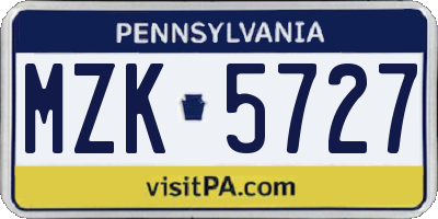 PA license plate MZK5727