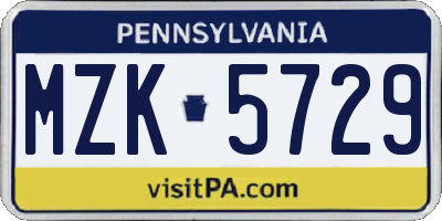 PA license plate MZK5729
