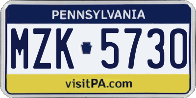PA license plate MZK5730