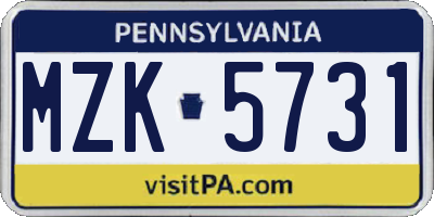 PA license plate MZK5731