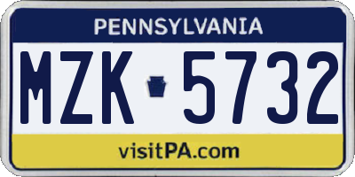 PA license plate MZK5732