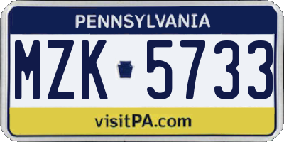 PA license plate MZK5733