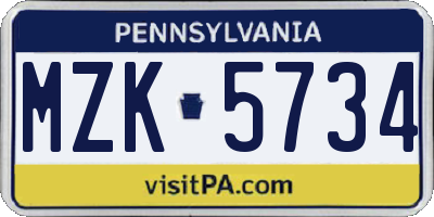 PA license plate MZK5734