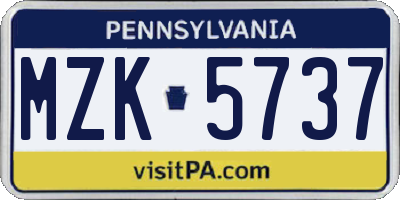 PA license plate MZK5737