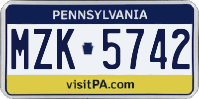 PA license plate MZK5742