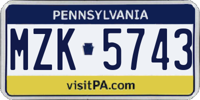 PA license plate MZK5743