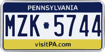 PA license plate MZK5744