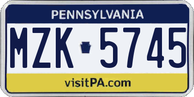 PA license plate MZK5745