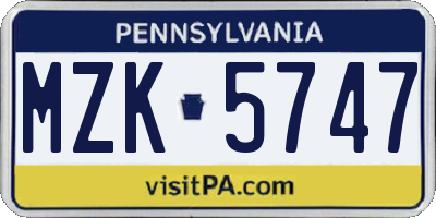 PA license plate MZK5747